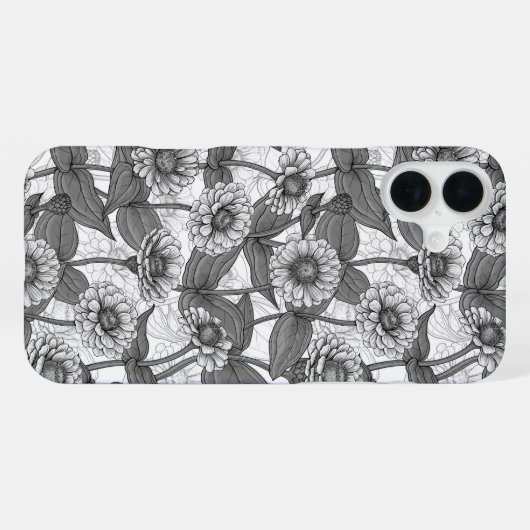 Zinnia's, monochome op wit iPhone hoesje (Achterkant horizontaal)