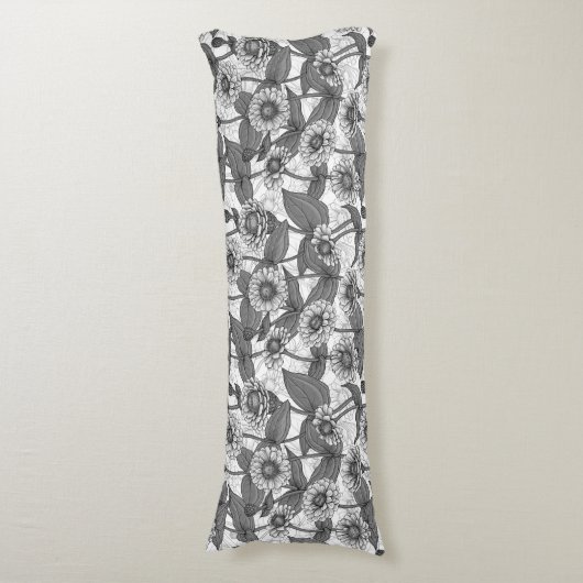 Zinnia's, monochome op wit lichaamskussen (Voorkant Verticaal)