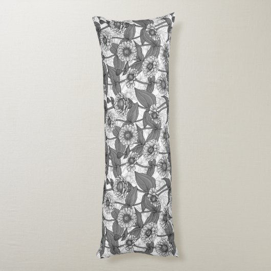 Zinnia's, monochome op wit lichaamskussen (Achterkant (Verticaal))