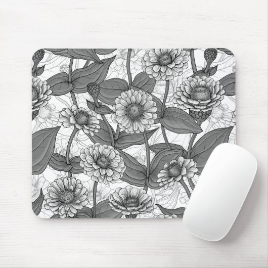 Zinnia's, monochome op wit muismat (Met muis)