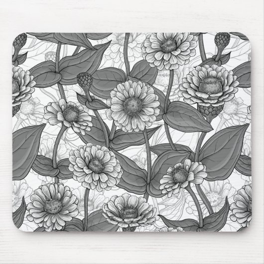 Zinnia's, monochome op wit muismat (Voorkant)