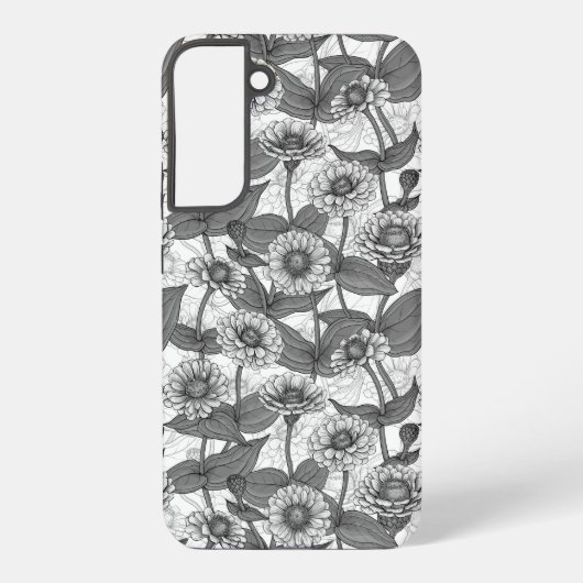 Zinnia's, monochome op wit samsung galaxy hoesje (Achterkant)