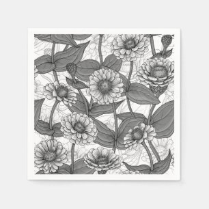 Zinnia's, monochome op wit servet