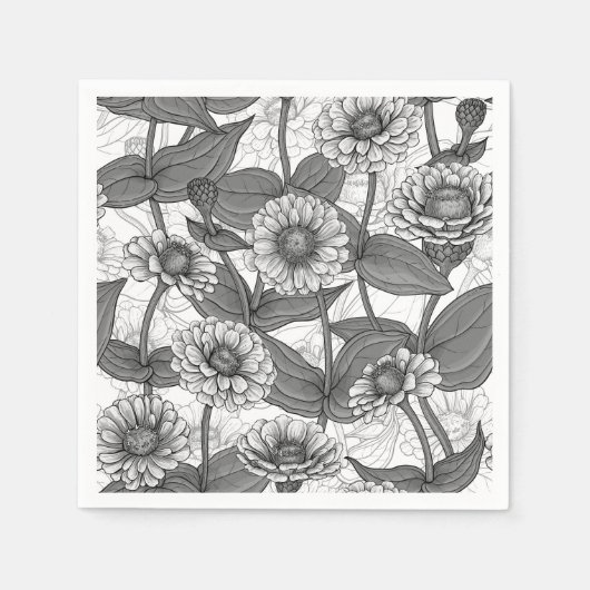 Zinnia's, monochome op wit servet (Voorkant)