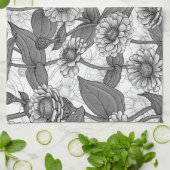Zinnia's, monochome op wit theedoek (Gevouwen)
