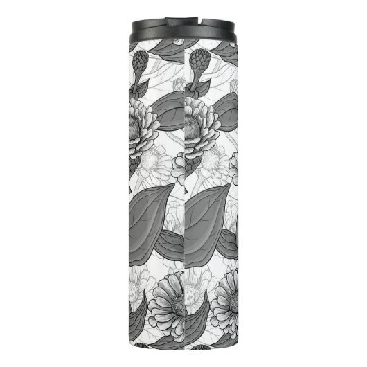 Zinnia's, monochome op wit thermosbeker (Achterkant)