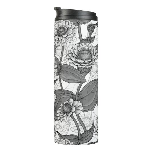 Zinnia's, monochome op wit thermosbeker (Geroteerd rechts)