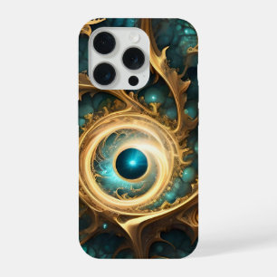 Zintuig Gezicht Teal En Goud FRACTAL Abstracte Kun iPhone 15 Pro Case