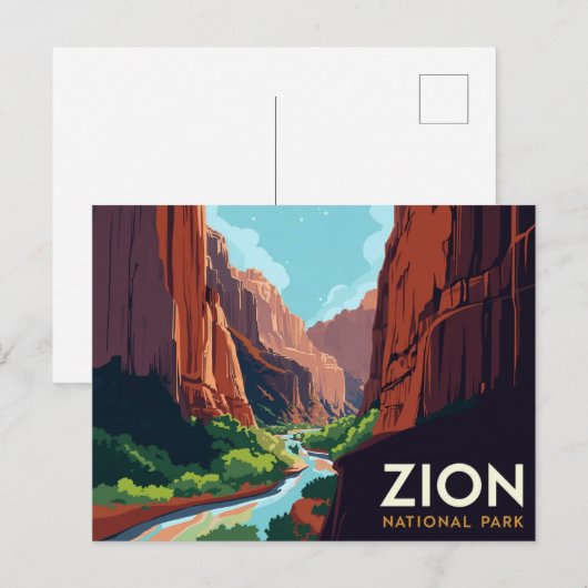 Zion Canyon Narrows Vintage Poster Briefkaart (Voorkant / Achterkant)