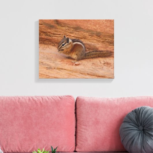 Zion Chipmunk op Red Rocks Canvas Afdruk (Insitu (Woonkamer))