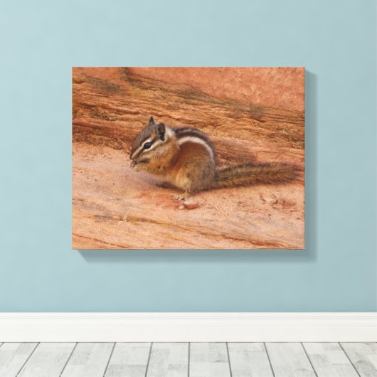 Zion Chipmunk op Red Rocks Canvas Afdruk (Insitu (Houten vloer))