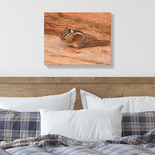 Zion Chipmunk op Red Rocks Canvas Afdruk (Insitu (Slaapkamer))