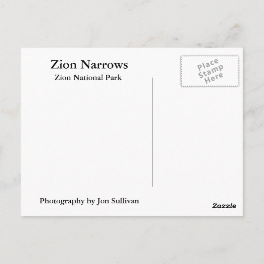 Zion Narrows Briefkaart (Achterkant)