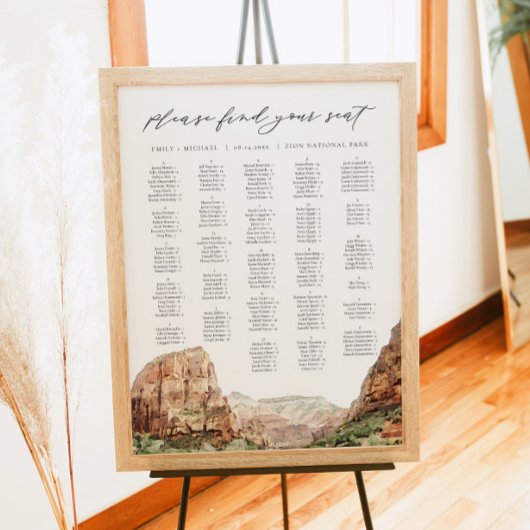 ZION Nationaal Park Alfabetische Zitkaart Poster