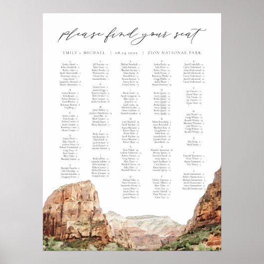 ZION Nationaal Park Alfabetische Zitkaart Poster (Voorkant)