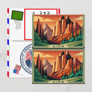 Zion nationaal park Berg met zonsondergang Feestdagenkaart