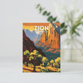 Zion Nationaal Park illustratie retro Decoratief Briefkaart (Staand voorkant)