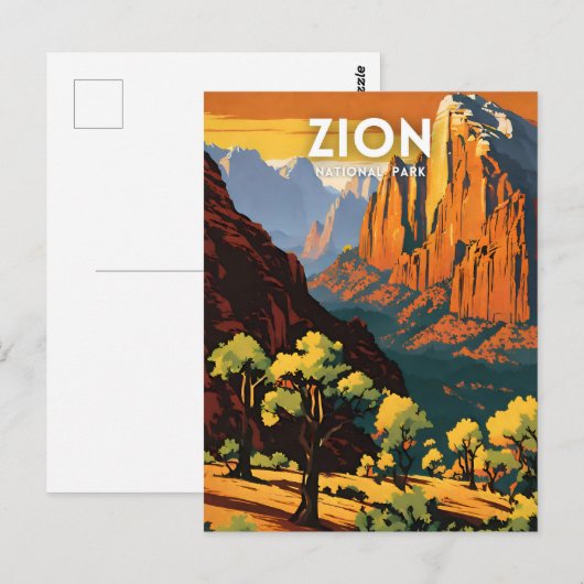 Zion Nationaal Park illustratie retro Decoratief Briefkaart (Voorkant / Achterkant)