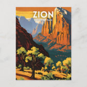 Zion Nationaal Park illustratie retro Decoratief Briefkaart (Voorkant)