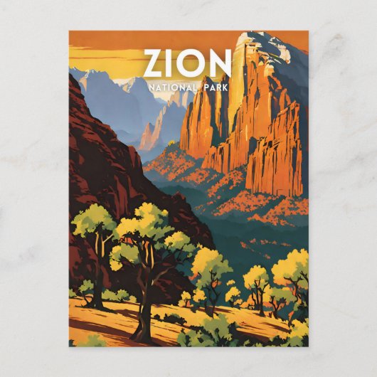 Zion Nationaal Park illustratie retro Decoratief Briefkaart (Voorkant)