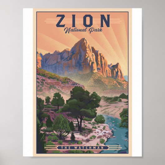 Zion Nationaal Park Litho Kunstwerk Poster (Voorkant)
