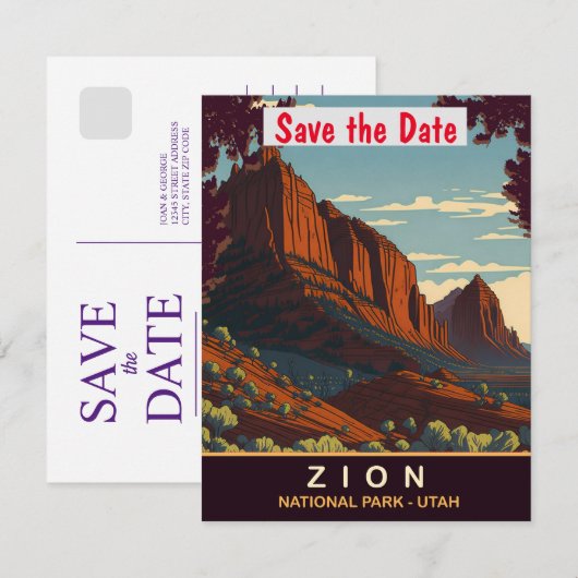 Zion, Nationaal Park Utah, Reizen Briefkaart (Voorkant / Achterkant)