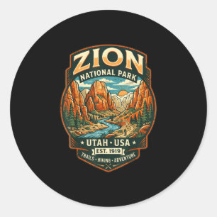 Zion nationaal park Utah retro canyon wandelen Ronde Sticker