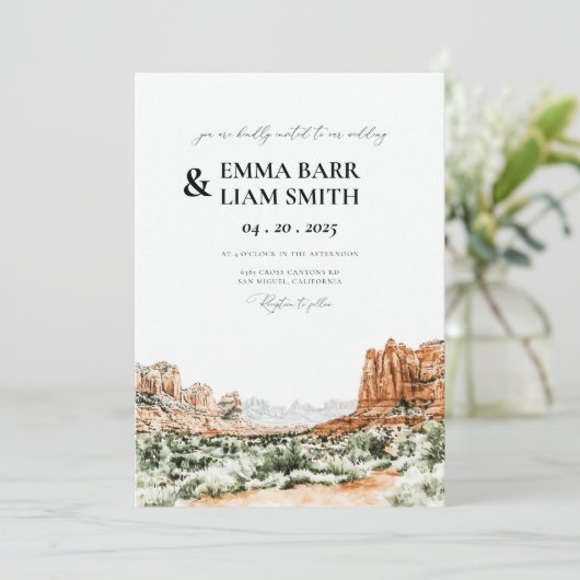 ZION Nationaal Park Vintage bruiloft uitnodiging (Staand voorkant)