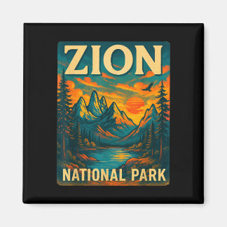 Zion nationaal park vintage reis buitenactiviteite magneet