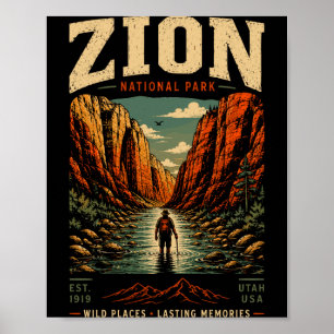 Zion nationaal park vintage retro canyon buiten poster