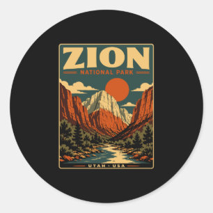 Zion nationaal park vintage retro canyon buitenact ronde sticker