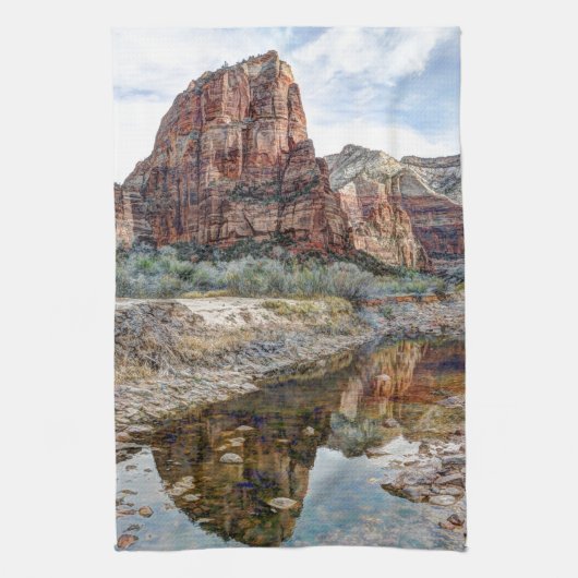 Zion National Park Angels Landing - Digitale verf Theedoek (Verticaal)