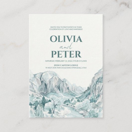 Zion National Park Aquarel Berghuwelijk Informatiekaartje (Voorkant)