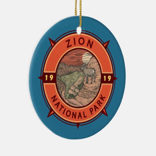 Zion National Park Bighorn Sheep Retro Compass Keramisch Ornament (Rechts)