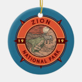 Zion National Park Bighorn Sheep Retro Compass Keramisch Ornament (Voorkant)