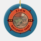 Zion National Park Bighorn Sheep Retro Compass Keramisch Ornament (Achterkant)