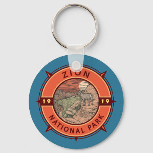 Zion National Park Bighorn Sheep Retro Compass Sleutelhanger