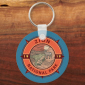 Zion National Park Bighorn Sheep Retro Compass Sleutelhanger (Voorkant)