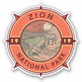 Zion National Park Bighorn Sheep Retro Compass Sticker (Voorkant)