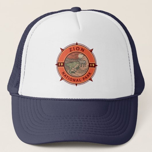 Zion National Park Bighorn Sheep Retro Compass Trucker Pet (Voorkant)