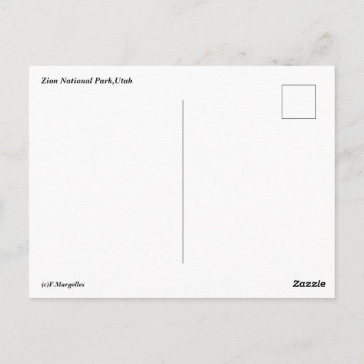 Zion National Park Briefkaart (Achterkant)