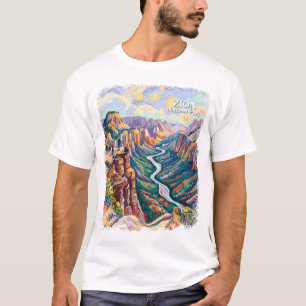 Zion National Park Canyon Rivier Levendig Schilder T-shirt