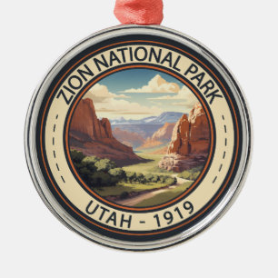 Zion National Park Illustratie Reiskunst Metalen Ornament
