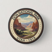 Zion National Park Illustratie Reiskunst Ronde Button 5,7 Cm (Voorkant)