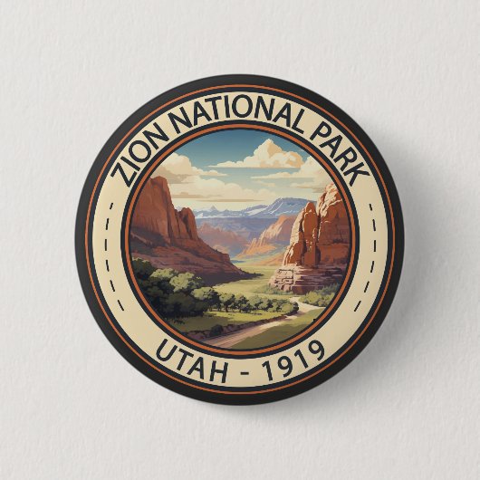 Zion National Park Illustratie Reiskunst Ronde Button 5,7 Cm (Voorkant)