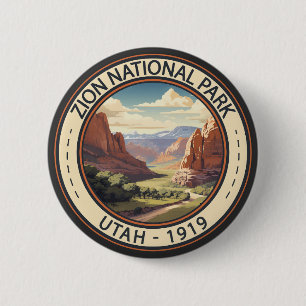 Zion National Park Illustratie Reiskunst Ronde Button 5,7 Cm
