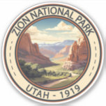 Zion National Park Illustratie Reiskunst Sticker<br><div class="desc">Zion vectorkunstwerk ontwerp. Het park is een zuidwest Utah-natuur die zich onderscheidt door de steile rode kliffen van Zion Canyon.</div>