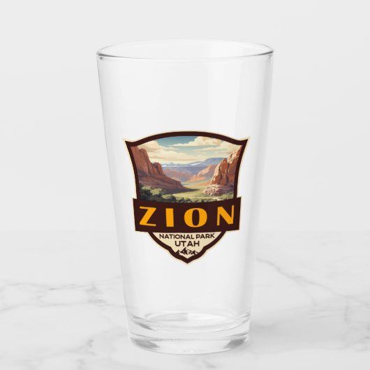 Zion National Park Illustratie Retro Badge Glas (Voorkant)