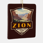 Zion National Park Illustratie Retro Badge Keramisch Ornament (Rechts)