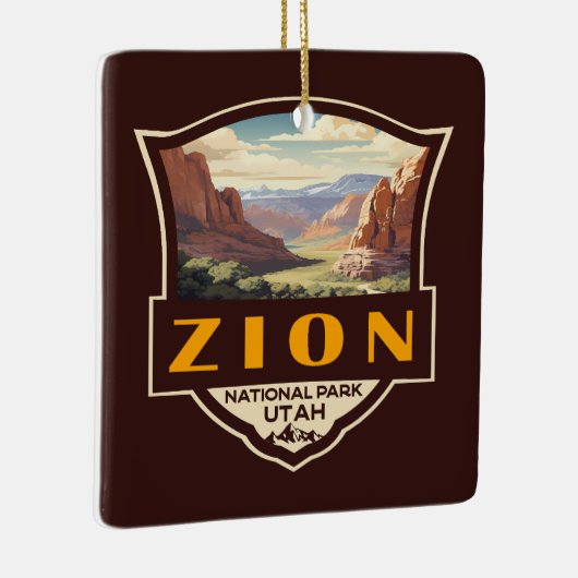 Zion National Park Illustratie Retro Badge Keramisch Ornament (Rechts)